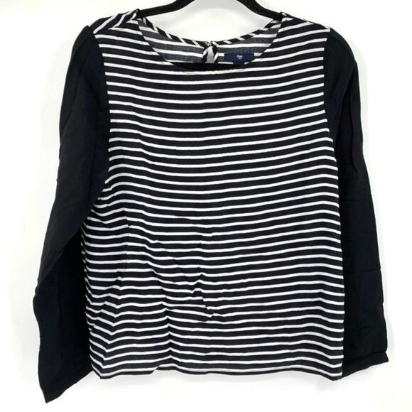 GAP Black Stripe Colorblock Top Blouse White S Wmn - Picture 1 of 6